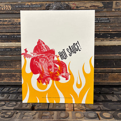Hot Sauce Firefighter Letterpress Print