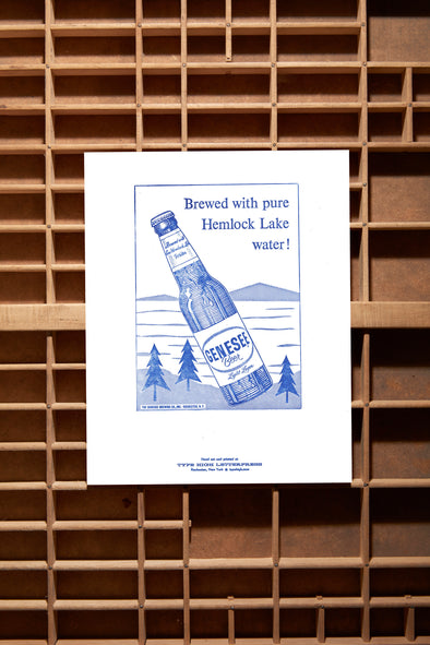 Genesee Beer Hemlock Lake Ad - 8x10 Letterpress Print