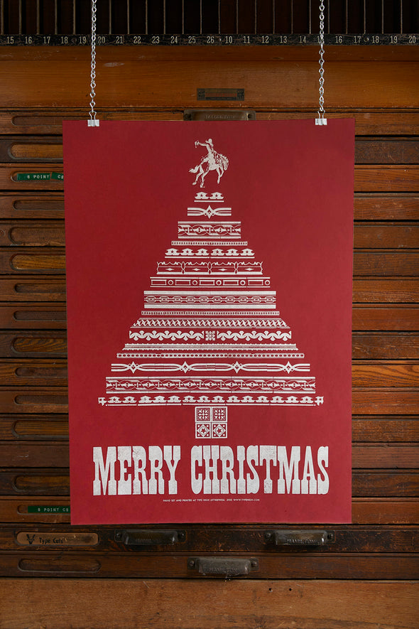 Merry Cowboy Christmas Letterpress Poster