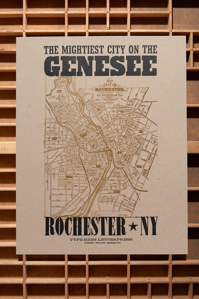 Rochester NY Mightiest City on the Genesee 11 x 14 Letterpress Poster